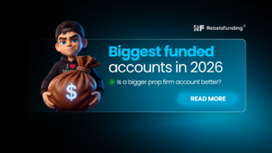 RebelsFunding mascot holding a money bag - biggest funded accounts in 2026