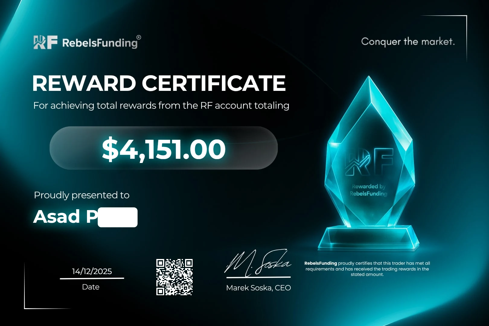 Reward certificate $4,151
